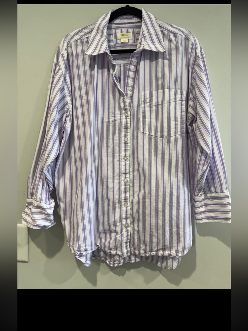 Maeve Lavender Stripe Button-Down Shirt Anthropologie Large Cotton Soft